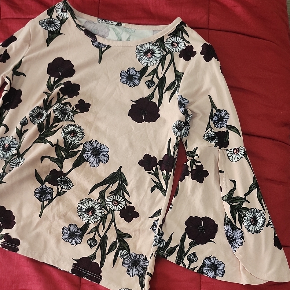 Floral Print Women's Top - Cream and Black
